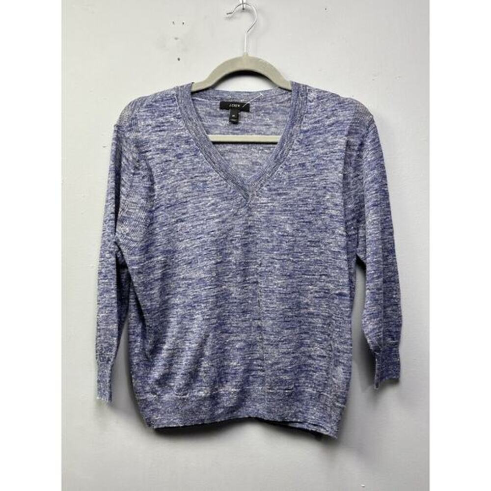 J Crew Sweater‎ Womens Size XS Blue Linen Sleeve Lightweight Breathable Coastal